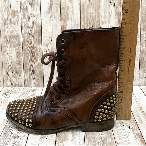 Steve Madden Tarnney Brown Gold Leather Stud Boots - Picture 7 of 16